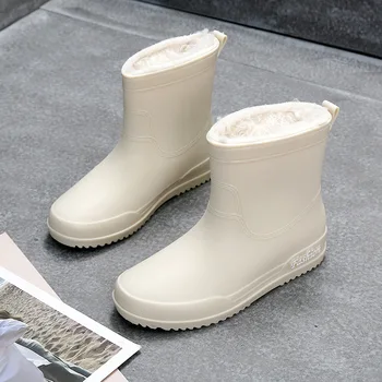 Новая водонепроницаемая женская обувь для зимы, сезона дождей, женские непромокаемые ботинки с короткими рукавами из Эва, модная нескользящая женская зимняя теплая обувь