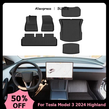 Новые коврики Tesla Model 3 Highland 2024 TPE для пола, водонепроницаемый коврик для багажа, износостойкие накладки для ног, коврики для багажника, аксессуары