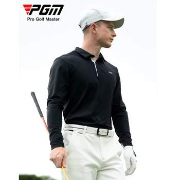 Одежда для гольфа PGM, мужская футболка с длинными рукавами, осенне-зимняя спортивная мужская одежда, рубашка поло, топ с лацканами, принадлежности для гольфа