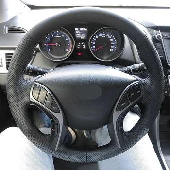 Оплетка на Рулевом колесе Для Hyundai Elantra 2011-2016 Avante i30 2012-2015 2016 Кожаный Чехол на Рулевое колесо Автомобиля, сшитый вручную