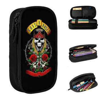 Пеналы Guns N Roses из тяжелого металла, пенал в стиле панк, ручка для студентов, большие сумки для хранения, школьные принадлежности, Подарки, Канцелярские принадлежности