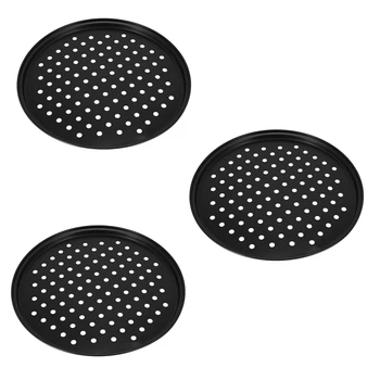 Персональные перфорированные формы для пиццы 3X10 дюймов, черная углеродистая сталь с антипригарным покрытием, легко моющийся противень для выпечки пиццы