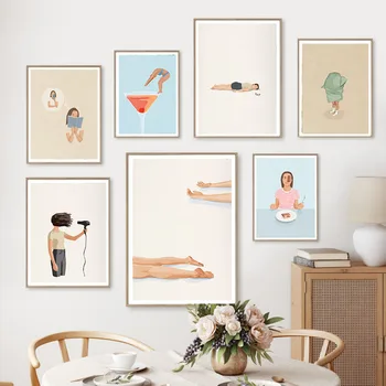 Плакаты с абстрактными фигурами Плавающая девушка Настенное искусство Холст Минимализм жизнь Современные креативные принты Картины для украшения гостиной