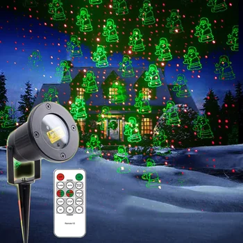 Рождественский проектор с рисунком Thrisdar 8 СветлоЗеленый Красный Лазерный луч С дистанционным управлением Лазерный душ На стене патио Рождественский Пейзажный Прожектор