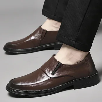 Роскошная модная Повседневная кожаная обувь, Официальная обувь, Мужская офисная обувь, Мужские классические коричневые лоферы, Черная мужская элегантная обувь