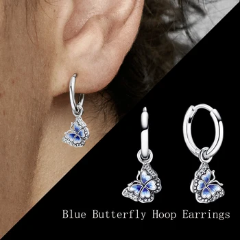 Роскошные брендовые женские дизайнерские украшения, тренд 2022, Оптовые серебряные серьги-гвоздики для пирсинга ушей, серьги-кольца с голубой бабочкой