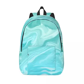 Рюкзак из зеленого и бирюзового мрамора для мужчин, рюкзак для школьников, женский рюкзак для ноутбука большой емкости