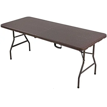 Садовый складной стол 6 футов 1,8 м из ротанга, походный стол для кейтеринга с ручкой для переноски, уличный складной столик на козлах для пикника