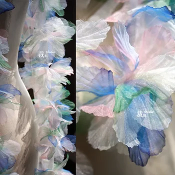 Симфония ледяного цветка сине-зеленый 3d большой цветок одежда головной убор украшения ручной работы diy корсаж одежда кружевная ткань