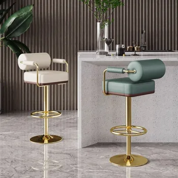 Современная стойка Барный стул Кожа Европейское Золото Стильные барные стулья Регулируемая Спальня Cadeiras De Jantar Мебель для дома