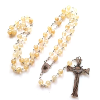 Старинные Католические Четки Ожерелье Из Натуральных Агатов Бусины Кулон Длинная Цепочка 594C