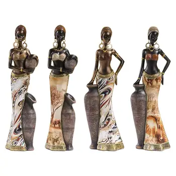 Статуя африканской леди из племени, украшение из смолы, Ретро ручной работы для камина