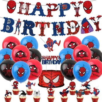 Украшение для вечеринки в честь дня рождения Marvel Avengers, Тематическая вечеринка с Человеком-пауком, Воздушные шары, баннер, Топперы для кексов, подарки для детей на день рождения