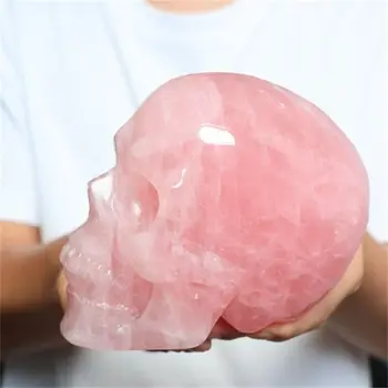 Череп ручной работы из натурального розового кварца, розовый кристалл, исцеляющий Рейки
